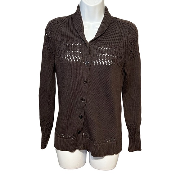 Doncaster Button Front Cardigan Smoke Gray Cotton Blend Open Knit Sweater XS - Picture 1 of 8